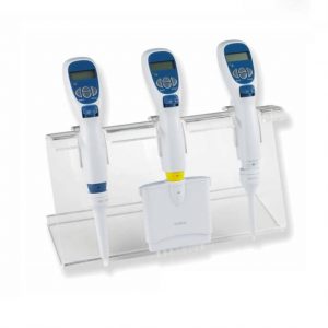 A Labnet Excel Electronic Shelf Clip from Labnet International is shown holding a single pipette upright, helping to keep your workspace organized and efficient.