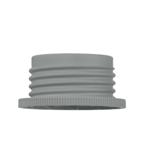 A grey PP plastic threaded cap with ribbed sides and flat top, designed for the Brandtech Bottle Thread Adapter, PP, 45/38mm, is shown against a plain white background.
