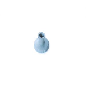 Light blue plastic cap with central opening and ridged edges, for dispensing liquids; serves as an adapter for 50mL syringes with the Nichimate Stepper (Nichiryo).
