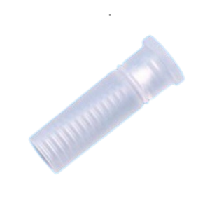 A transparent plastic test tube or vial with the BrandTech accu-jet / accu-jet pro / accu-jet s Silicone Adapter, shown against a plain light background—ideal for use with BrandTech pipetting systems.