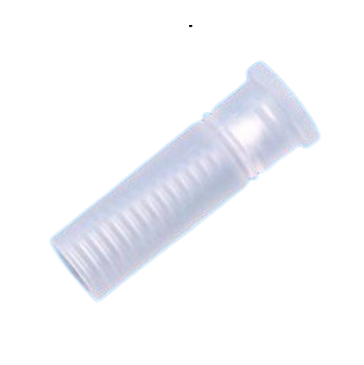 A transparent plastic test tube or vial with the BrandTech accu-jet / accu-jet pro / accu-jet s Silicone Adapter, shown against a plain light background—ideal for use with BrandTech pipetting systems.