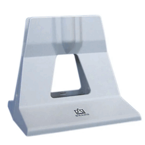 The Transferpette Electronic, Mechanical, pro and S, Multichannel Bench-Top Stand (BrandTech) features a triangular cutout and flat base to securely hold pipettes upright in the lab.