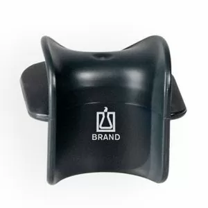 A black plastic bottle carrier with side handles and a white logo—perfect for use with the Transferpette S Bench Top Carousel Rack, which holds 6 pipettes (older version, BrandTech).