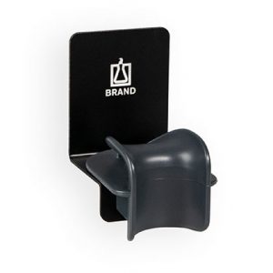 Black plastic bench top carousel rack for Transferpette S, holds 6 pipettes; features a rectangular base with a white "BRAND" logo—ideal for organized, secure storage of your pipettes.