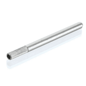 The Transferpettor Piston Rod Protector (BrandTech) is a cylindrical metal rod with a knurled end and central hollow opening, designed for use with the Transferpettor and shown on a white background.