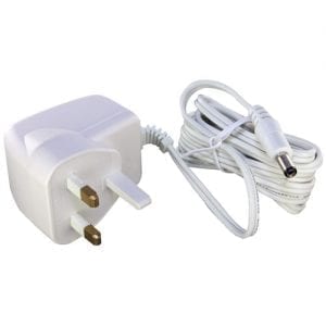 230V UK power supply adapter with coiled cable and barrel connector for Drummond Scientific Portable Pipet-Aid XL & XP2.