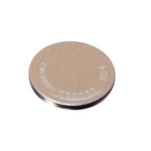 A close-up of a Repeater Plus / Multipette Plus lithium coin cell battery (Pipette Supplies), small, round, and silver, on a white background.