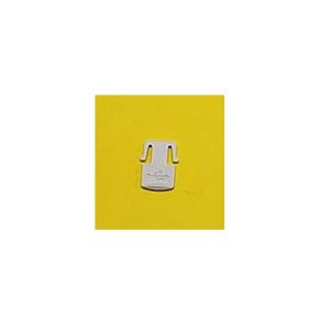 A small white plastic Picus / Picus NxT USB Cover (Sartorius) with two hooks is centered on a yellow background.