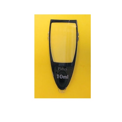 A black Sartorius Picus / Picus NxT LCD Window, New Style, 10mL electronic pipette is shown with an LCD window against a yellow background.