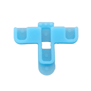 A blue plastic T-shaped part with a central square cutout and two side extensions, designed for use with the Sartorius Picus / Picus NxT Rubber Pad.