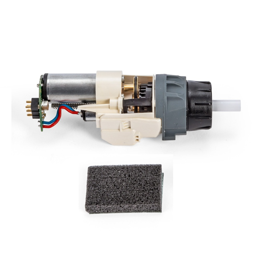 SA LH-736063 Picus / Picus NxT / Picus 2 Actuator Assembly Complete, Single Channel, 120μL, 300μL (Sartorius) shown with exposed gears and wires above black foam padding.