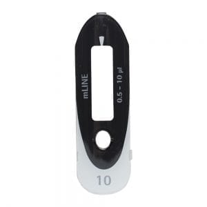 A Sartorius mLINE Display Window, New Style for Single & Multichannel pipettes, 0.5-10μL range, in black and white with a central volume indicator labeled mLINE and displaying 10 at the bottom.