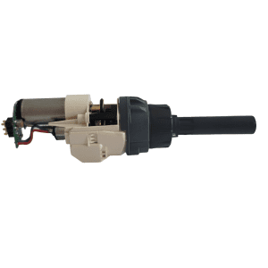 Close-up of a Picus / Picus NxT Actuator Assembly Complete, Multichannel, 120μL, 300μL (Sartorius), with attached electronics, isolated on white background—showcasing its precise engineering.
