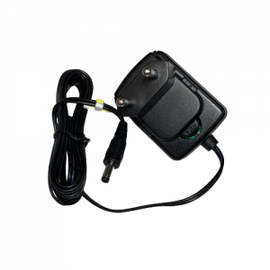 The accu-jet pro AC Adapter / Battery Charger, Euro Plug, 230V (BrandTech) is shown in black with an attached Euro plug and coiled cable on a white background.