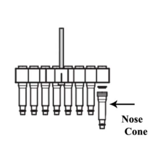 Diagram of the Transferpette Mechanical Individual Nose Cone, Multichannel, 1 Pack, 300μL (Brandtech) 