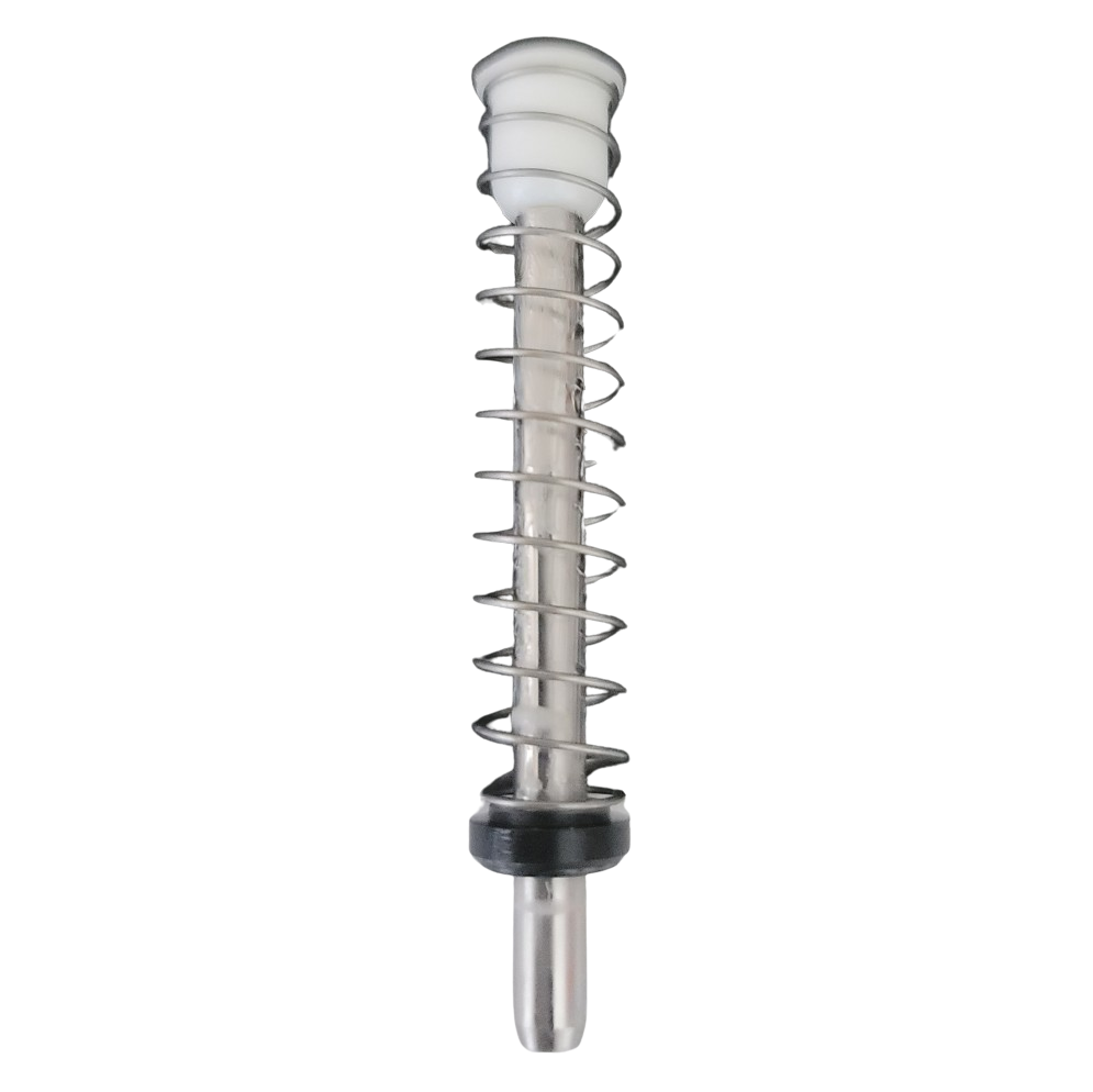 A Rainin Pipet-Lite/Pipet-Lite XLS+/Pipet-Plus/E-man piston assembly for LTS & Trad Shafts (H, L, RL, SH, SL), 300μL, features a metal spring-loaded plunger with a white plastic cap and black ring on a white background.
