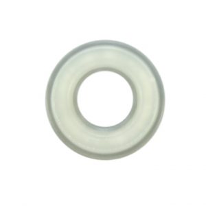 A close-up of a white plastic Finnpipette / Fisherbrand Support Ring, Multichannel, 100μL (Thermo Scientific), featuring a central hole and shown on a plain white background.