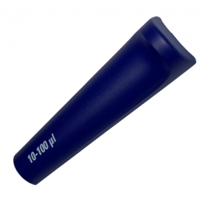 A dark blue Fisherbrand Elite Tip Ejector Pusher, Upper Part, 100μL (Thermo Scientific), is shown on a white background.