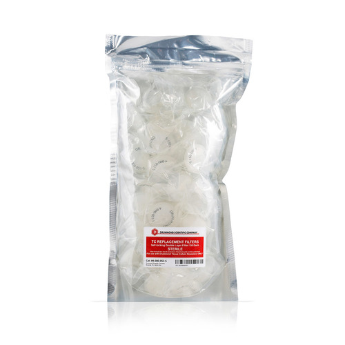 4-000-052-S A clear resealable plastic bag contains multiple white Drummond TC Replacement Filters, 0.8µm, sterile, 50 pack, with a red and white product label on the front.