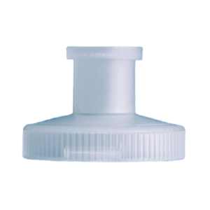 A translucent plastic Adapter for PD-Tip I & II Precision Dispenser Tips, Non-Sterile, 25mL and 50mL, 10 pk (BrandTech), with ribbed base and short neck, designed for use with Precision Dispenser Tips. Shown against a white background.