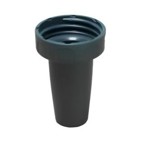 A dark blue polypropylene Adapter Housing Support with threaded top and tapered base for connecting pipes or containers, compatible with BrandTech accu-jet/accu-jet pro systems.