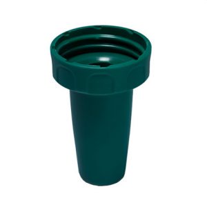A green plastic floral foam holder with a wide threaded top and tapered base, designed for arranging flowers, compatible with the accu-jet / accu-jet pro Adapter Housing Support (PP), Green (BrandTech).