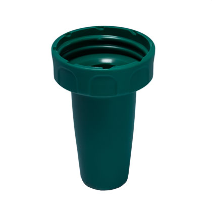A green plastic floral foam holder with a wide threaded top and tapered base, designed for arranging flowers, compatible with the accu-jet / accu-jet pro Adapter Housing Support (PP), Green (BrandTech).