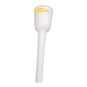 The Transferpette S Lower Part of Ejector, Single Channel, 20-200μL (BrandTech), is a white laboratory pipette tip with an ejector for easy disposal, designed for the older version.