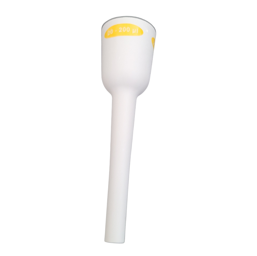 BT 704634 The Transferpette S Lower Part of Ejector, Single Channel, 20-200μL (BrandTech), is a white laboratory pipette tip with an ejector for easy disposal, designed for the older version.
