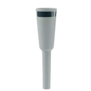 The Transferpette Electronic Ejector Lower Part, Single Channel, 1000μL (BrandTech) is a gray cylindrical pipette with a tapered base and black band near the top, shown on a plain white background.