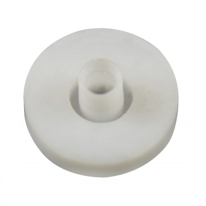 BT10213 The Transferpette Sealing Ring, Multichannel, 25μL (Older Version) by BrandTech is a white, round plastic or rubber disc with a central cylindrical protrusion, shown against a plain white background.