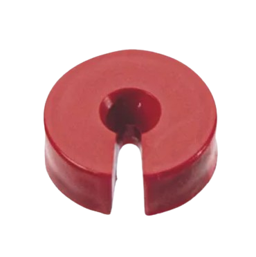 The Transferpettor Seal Mounting Block and Removal Tool, All Volumes (BrandTech), is a red plastic round tool with a central hole and a slot to the edge, displayed on a plain white background.