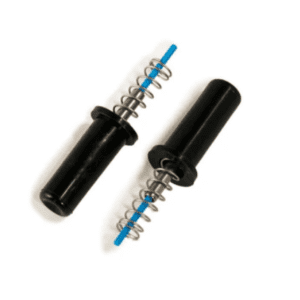 Two black cylindrical Portable Pipet-Aid Button Assemblies (Drummond), each with metal springs and blue rods, are shown on a white background. Sold as a 2 Pack.