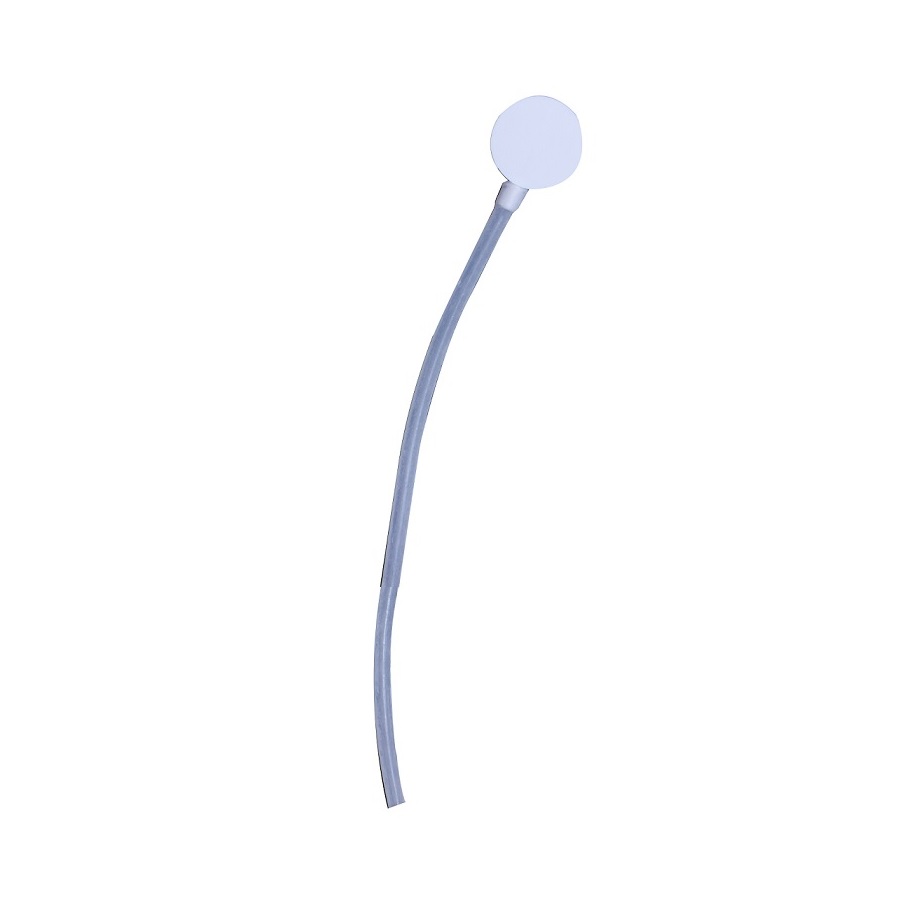 A single gray flexible tube with a round white disc at one end, shown on a plain white background, is the Portable Pipet-Aid XL Handle Connector by Drummond.