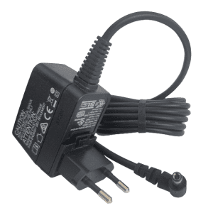 Pipet-Aid Hood Mate Power Supply, 220V, Euro (Drummond) with two round prongs, certification labels, and a coiled cable ending in a right-angled barrel connector for Pipet-Aid devices.