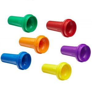 Six Drummond EZ Grip TC Nosepieces in assorted colors, 6 pack, shown on a white background.