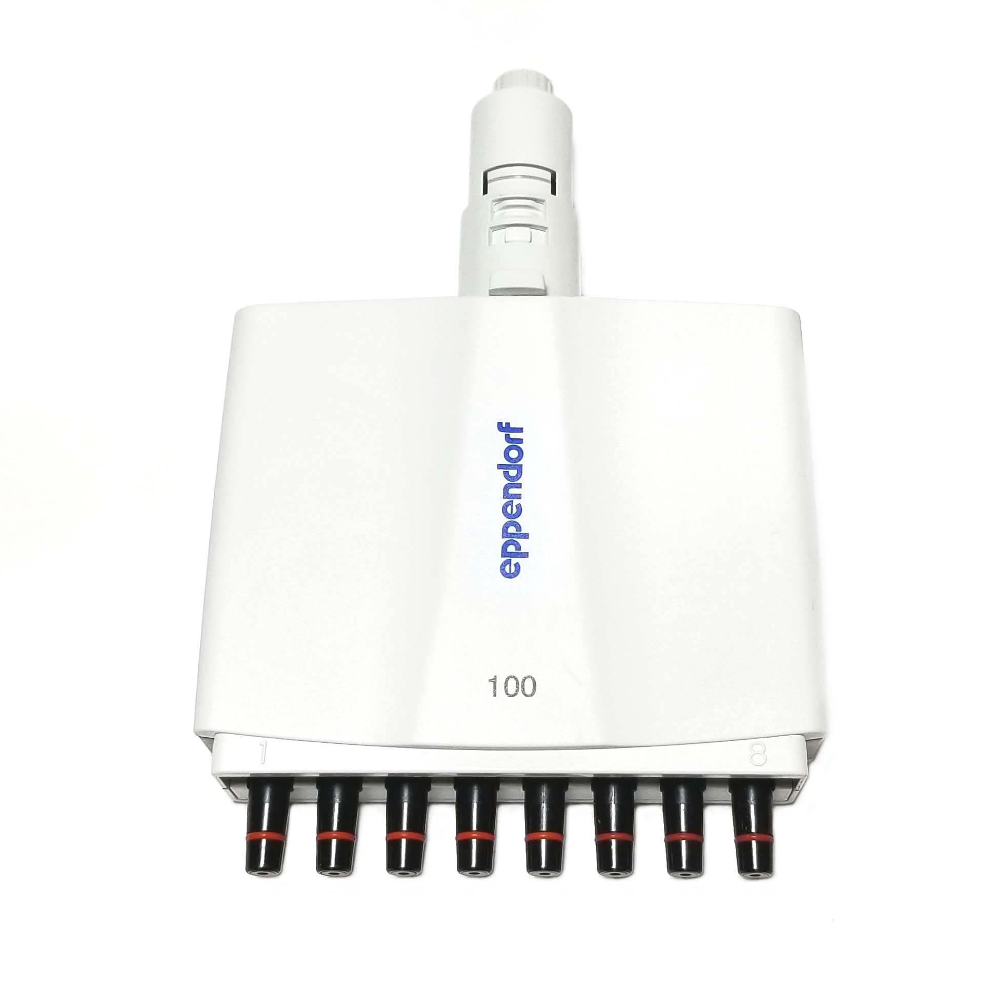 EP 3122603007 A yellow Eppendorf Research Plus Lower Part Complete multichannel pipette with 8 channels, 100 μL capacity, designed for precise lab liquid handling.