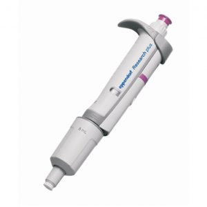 The Eppendorf Research Plus Pipette, Single Channel, Dark Gray, offers variable volume control from 0.1–2.5μL, ensuring precise and accurate liquid measurement and transfer in scientific research applications.