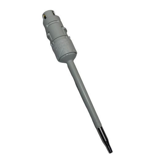 A Reference 2 Lower Part, Light Gray, 20μL (Eppendorf), featuring a cylindrical connector and long narrow stem, is displayed against a white background.