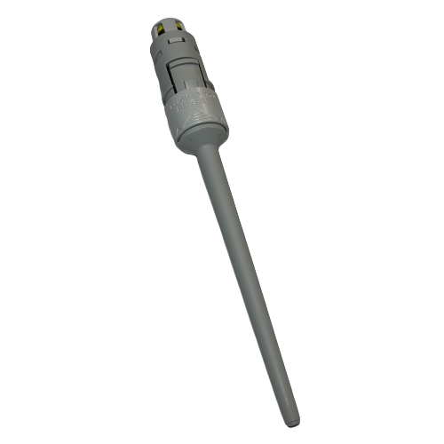 The Reference 2 Lower Part, Yellow, 20μL (Eppendorf) is a gray plastic electronic probe with a long cylindrical shaft and yellow lower section, featuring a top connector. Shown against a white background. Perfect for accurate 20μL measurements.