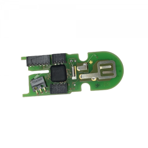 Repeater Plus / Multipette Plus PICO Board - PCB with blue knob (Eppendorf), featuring black chips, metal connectors, and soldered components on a white background.
