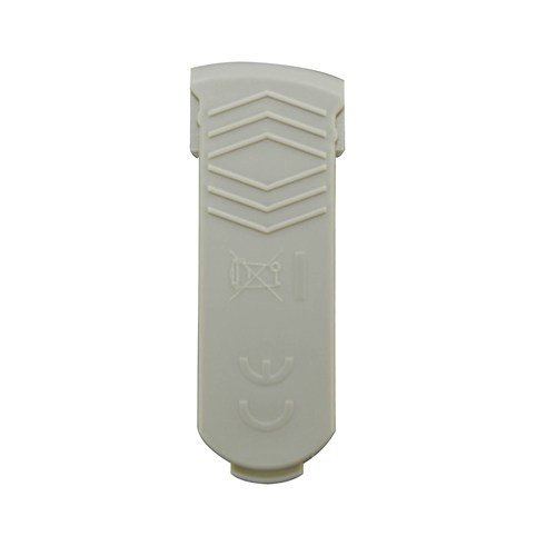 EP4430602000 The Easypet 3 Battery Compartment Lid (Eppendorf) is a white plastic cover with raised lines, a crossed-out trash bin symbol, and CE marking on its surface.