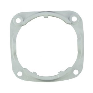 Square white plastic Repeater M4 / Multipette M4 Housing Connector (Eppendorf) with four round screw holes, shown from above on a white background. Compatible with Eppendorf Multipette M4 and Repeater M4 models.