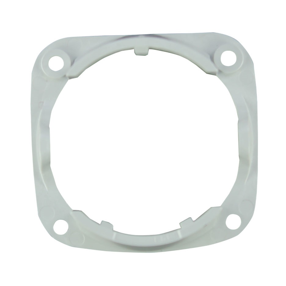 EP_4982001019-768x745 Square white plastic Repeater M4 / Multipette M4 Housing Connector (Eppendorf) with four round screw holes, shown from above on a white background. Compatible with Eppendorf Multipette M4 and Repeater M4 models.