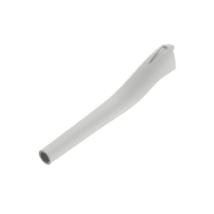A plain, white, elongated plastic tube with a slight curve and small opening at one end, resembling the Pipetman Plastic Tip Ejector P100, P100N, P100G, or P100L (Gilson), viewed against a white background.