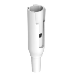 White plastic Pipetman Tip Ejector Plastic Adapter P2, P2G, P2L, P2N, P10, P10G, P10L, P10N (Gilson) with a cylindrical body and a narrow tip.
