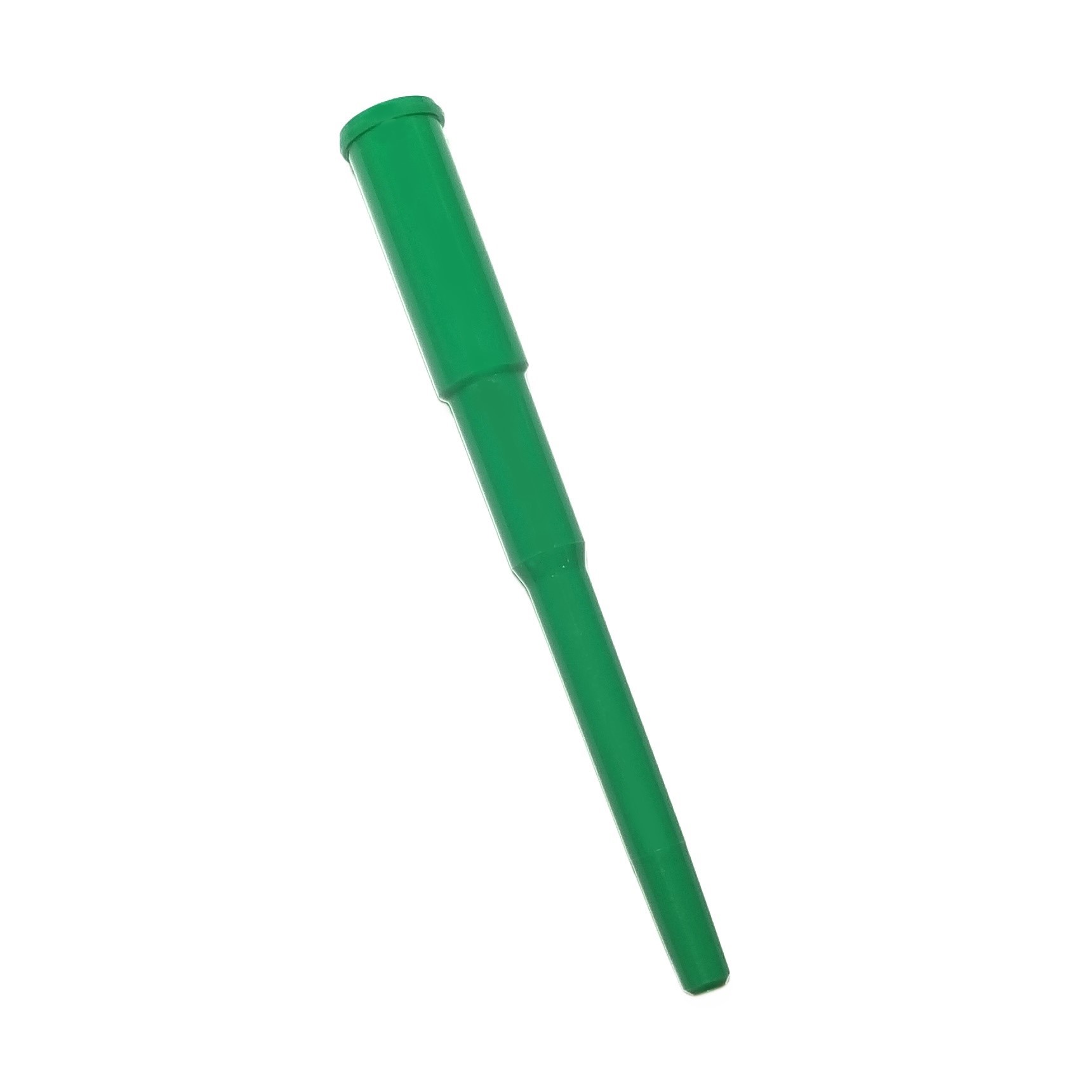A green plastic telescoping wand, fully extended, resembles a Bio-Rad Shaft, Single Channel, Green, 2μL (Labnet), displayed on a white background.