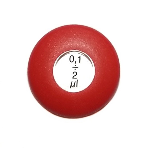 A red Sarpette Push Button (Discovery Comfort/Labmate), 2μL, Newer Version by Labnet.