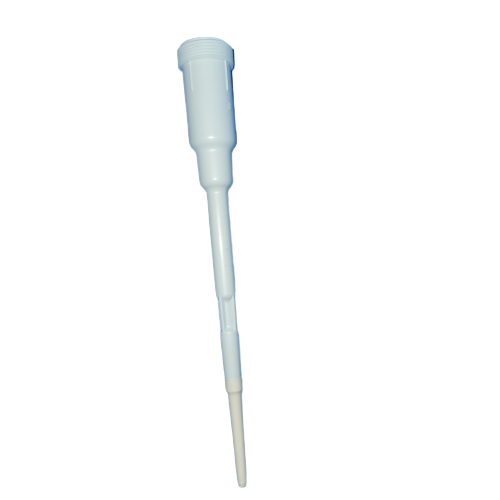 Nichipet Premium Nozzle Cylinder, 20μL (Nichiryo): white plastic cylinder with a threaded top and tapered end, designed for liquid dispensing in Nichipet Premium 20μL pipettes.