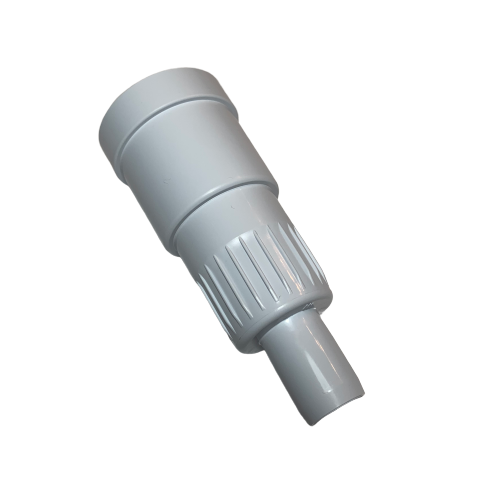 A Nichipet Premium Nozzle Cylinder, 5000μL - Newer Version (Nichiryo), gray plastic with ridged middle and smooth ends, is shown on a white background. Ideal for 5000μL applications.